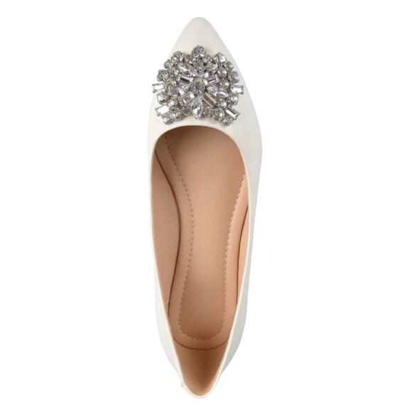 Journee Women's Faux Leather Pointed Toe Jeweled Ballet Flats Ivory Size 8 - Picture 4 of 4